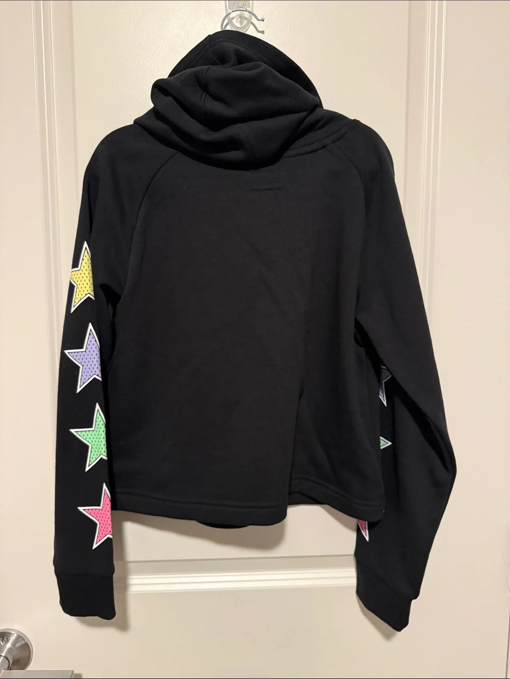 Converse Black Hoodie with Multicolor Rainbow Logo and Star Sleeve Prints